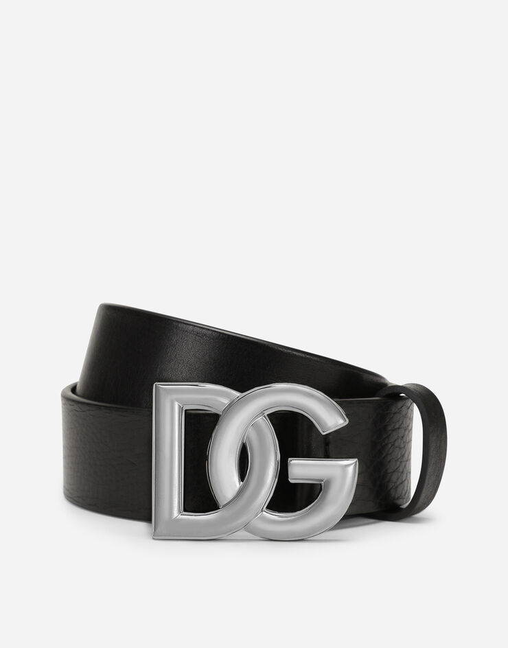 Dolce & Gabbana Tumbled leather belt with crossover DG logo buckle Black BC4628AV480