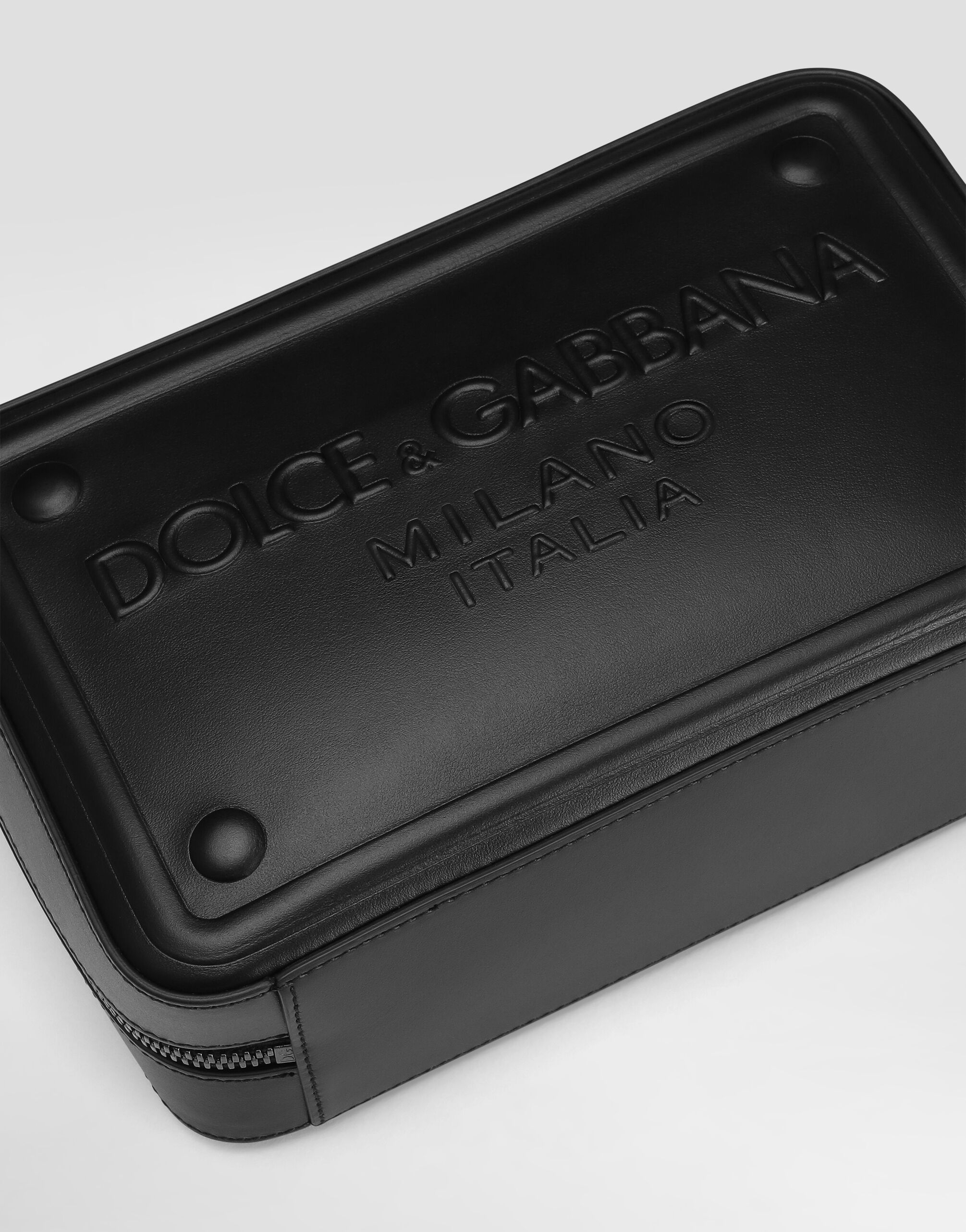 Calfskin crossbody bag with raised logo in Black for Men