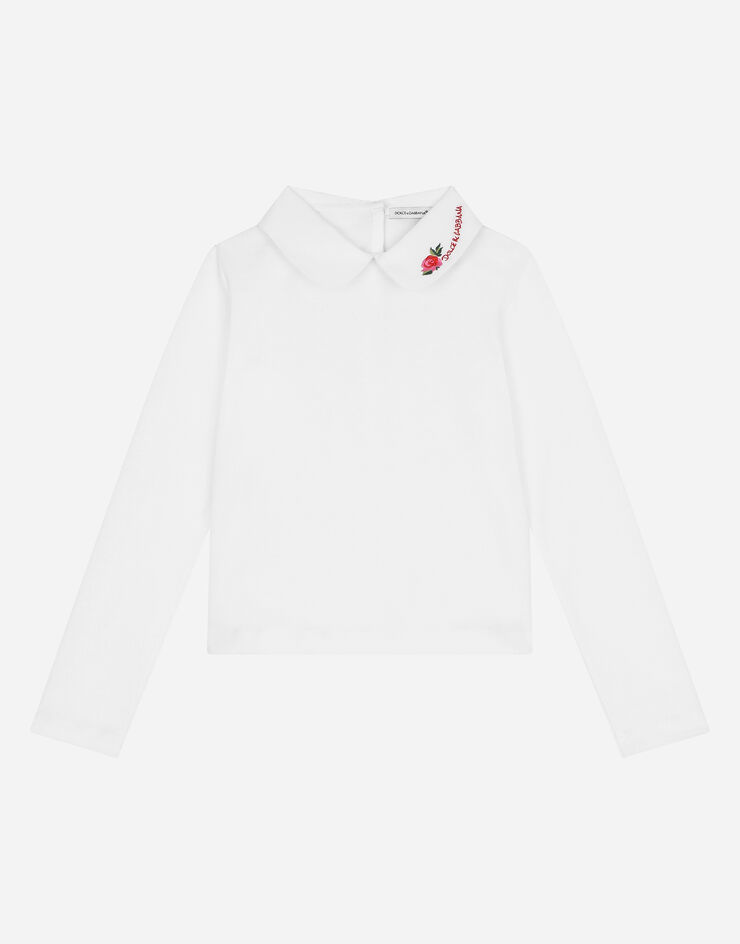 Dolce&Gabbana 徽标刺绣平纹针织 T 恤 白 L5JTKZG7JR4