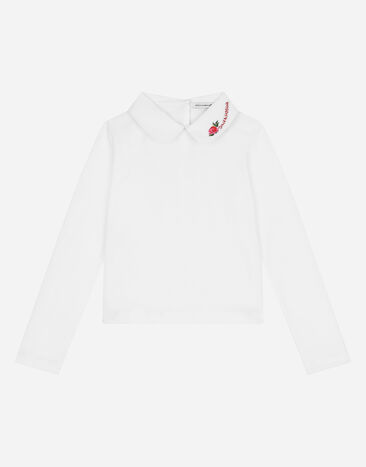 Dolce&Gabbana T-shirt in jersey con ricamo logo White L5JTKZG7JR4