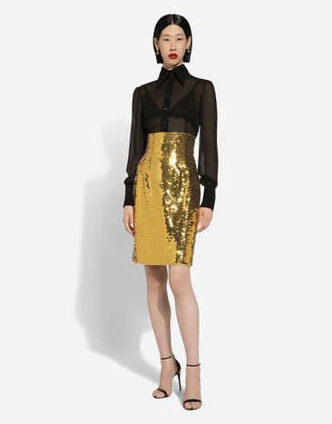 Dolce & Gabbana High-waisted sequined midi skirt Yellow F4CRETHLMYD