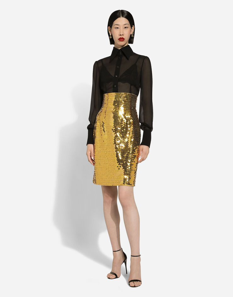 Dolce & Gabbana Falda midi talle alto de lentejuelas Amarillo F4CRETHLMYD