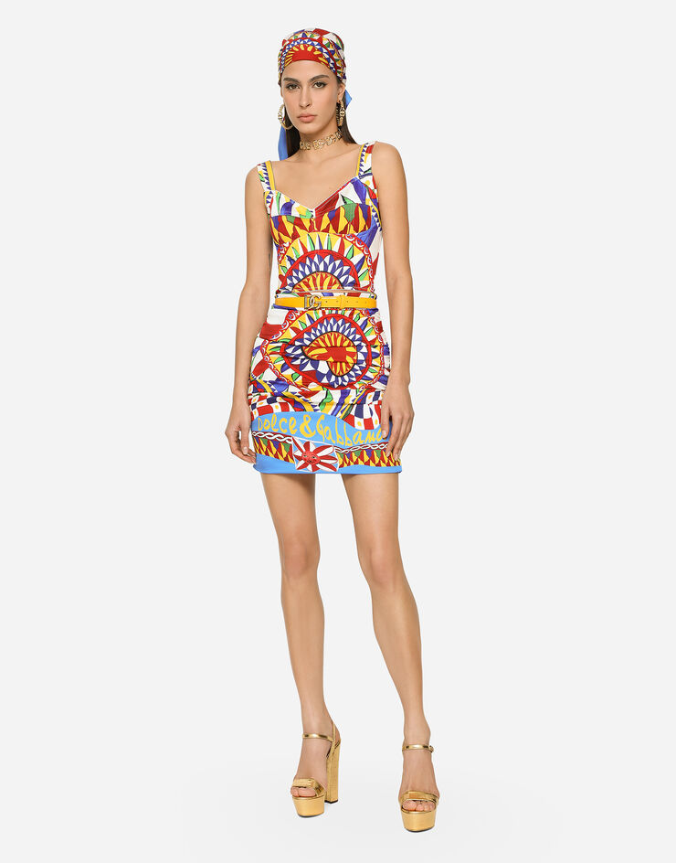 Dolce&Gabbana Carretto-print charmeuse bustier top Multicolor F7W98THPADX