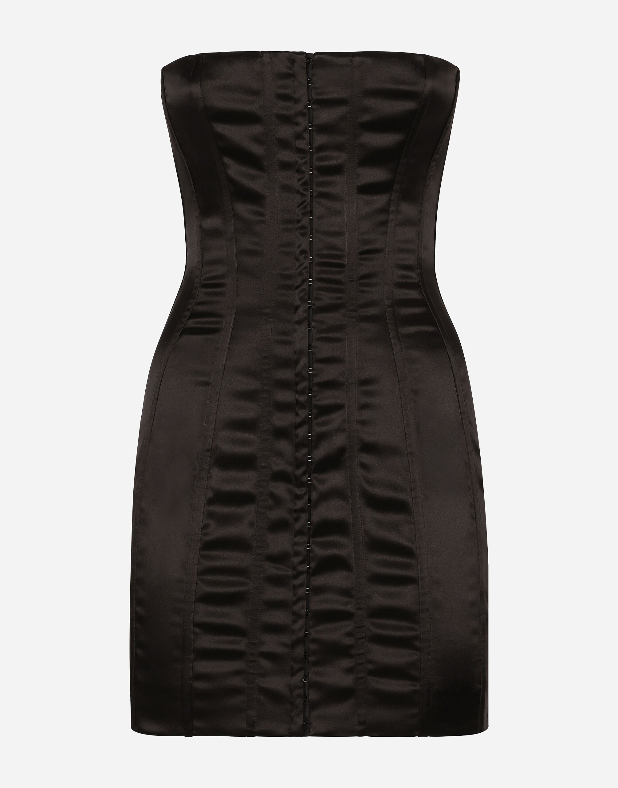Short strapless satin dress in Black for Women