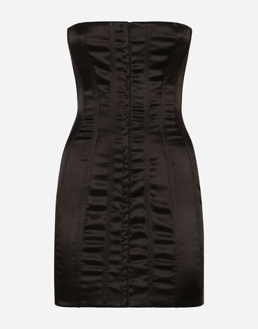 Dolce & Gabbana Short strapless satin dress Black BB7287A1471