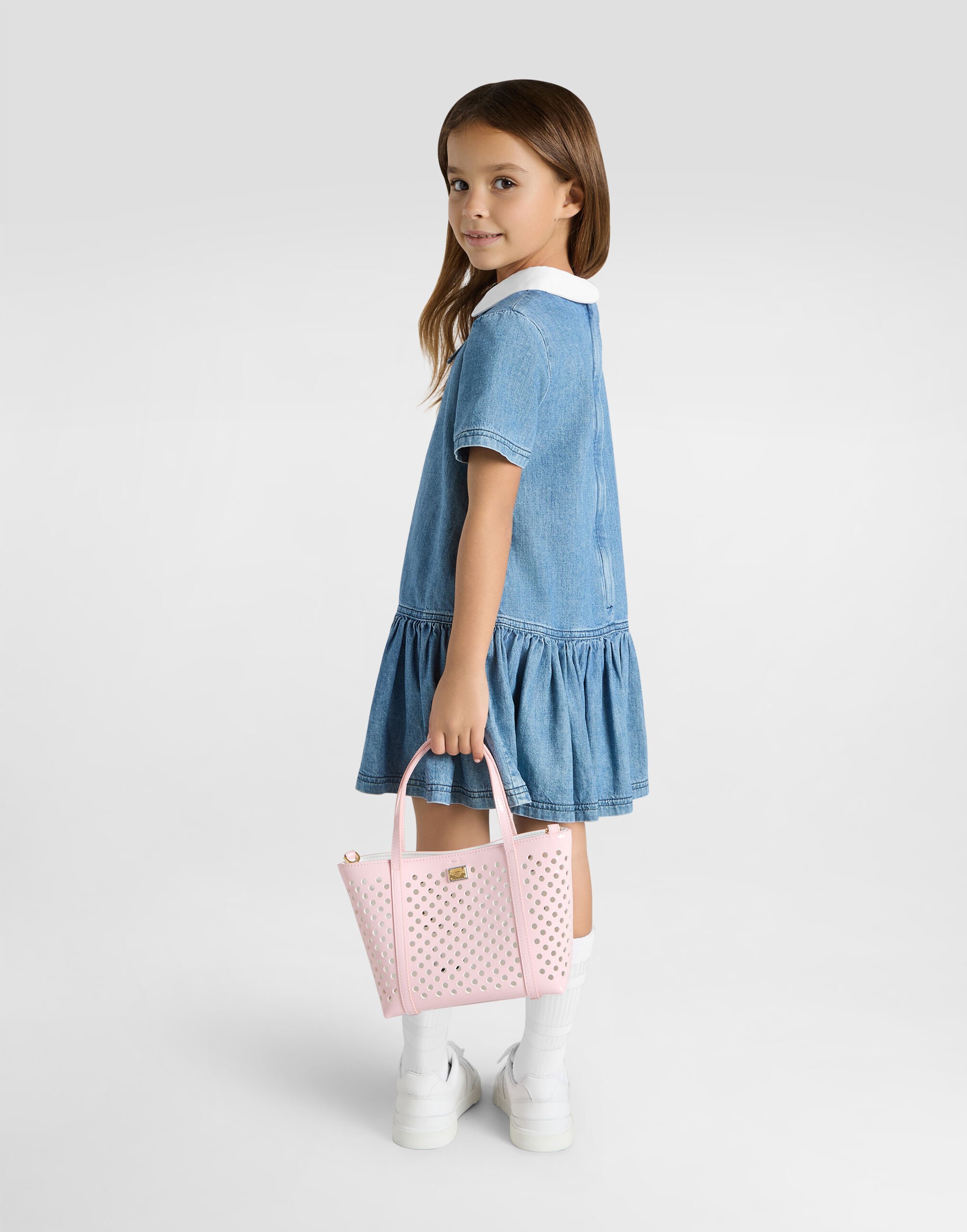 Chambray dress with DG logo in Multicolor for Girls