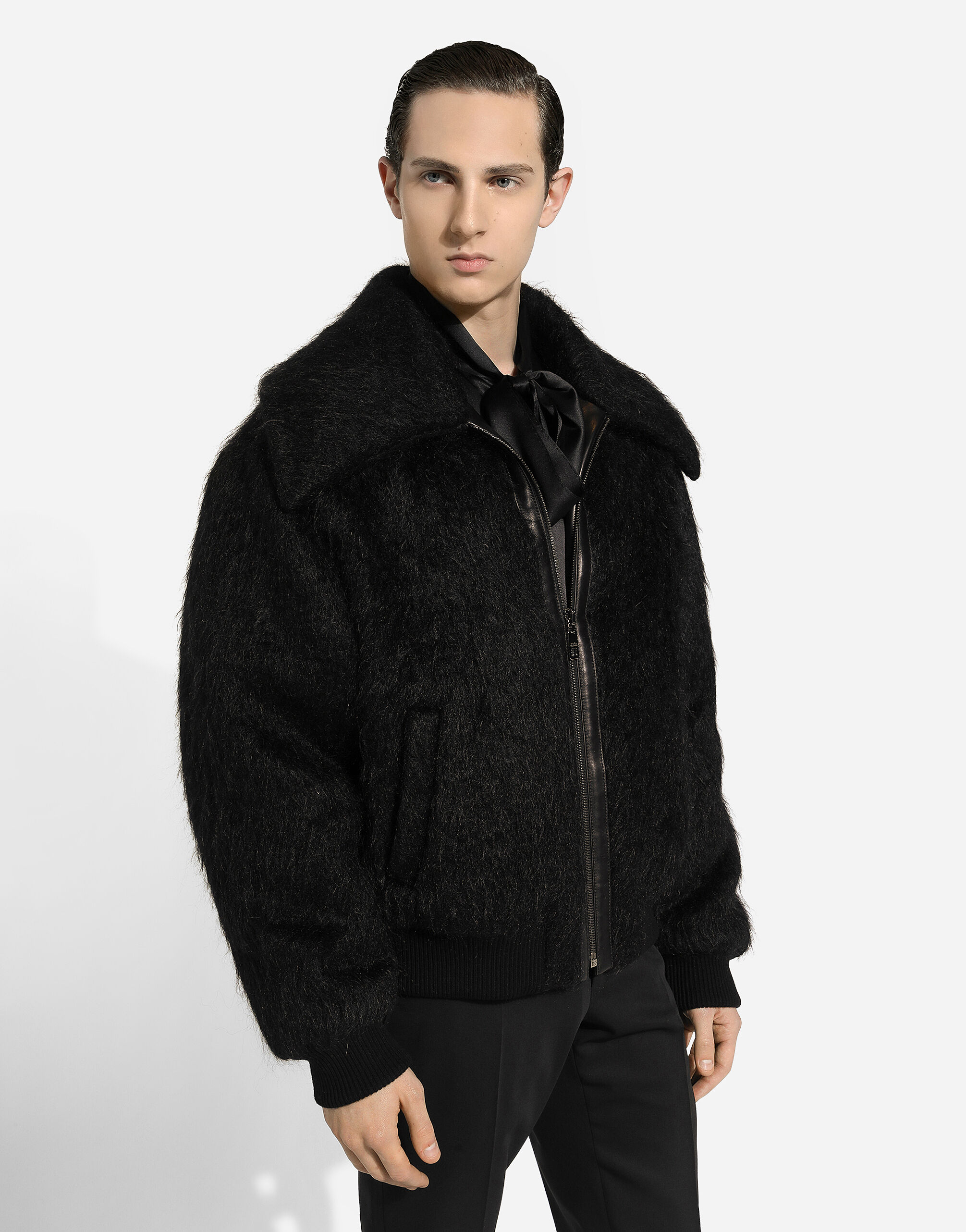 Hairy hand woolen fabric bomber jacket in Black for Men Dolce Gabbana