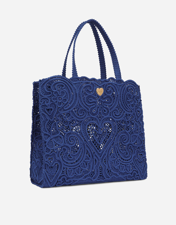 Dolce&Gabbana Shopping grande in ricamo cordonetto Blu BB6957AW717
