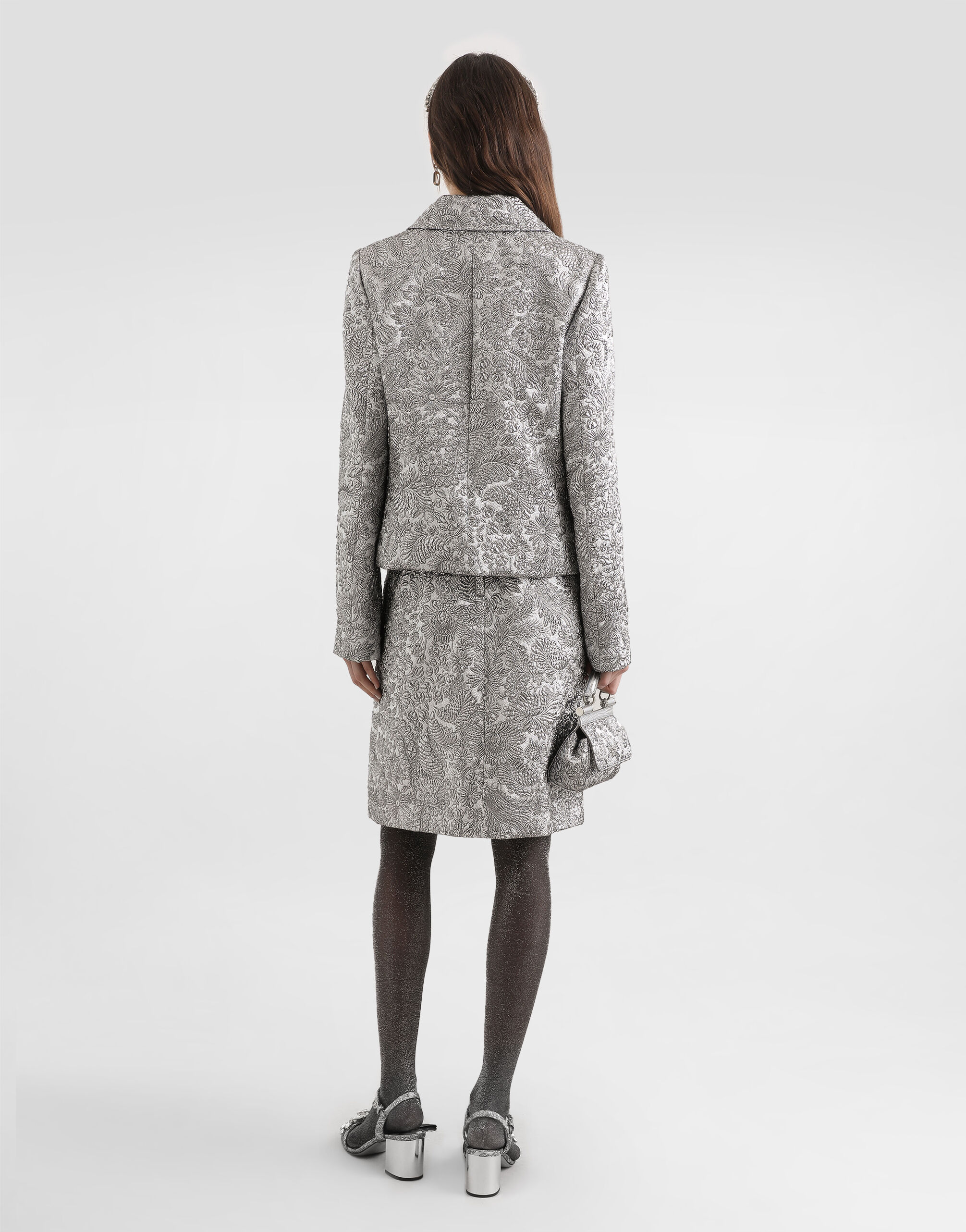 Single-breasted jacket in floral jacquard in Silver for Women