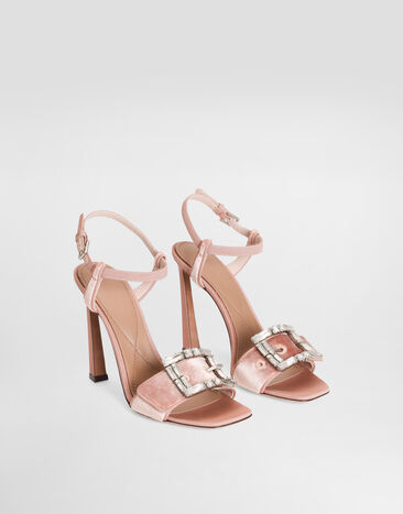 Dolce & Gabbana Sandalia de terciopelo con hebilla joya Rosa CR1792A9S20