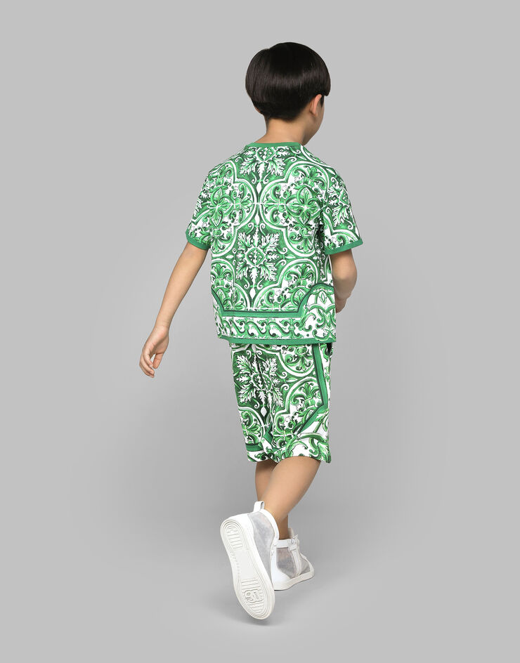 Dolce & Gabbana Jersey T-shirt with green majolica print Print L4JTHVII7ED