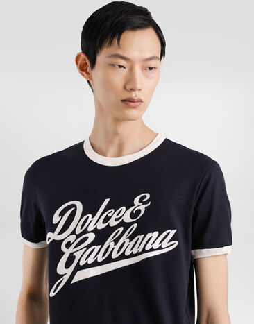 Dolce & Gabbana Cotton t-shirt with flock print Blue G8PV1TG7PGC