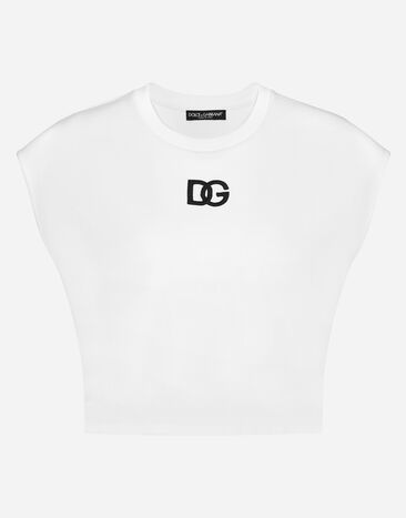 Dolce & Gabbana Cropped jersey T-shirt with DG logo patch White F8T09ZG7HPF