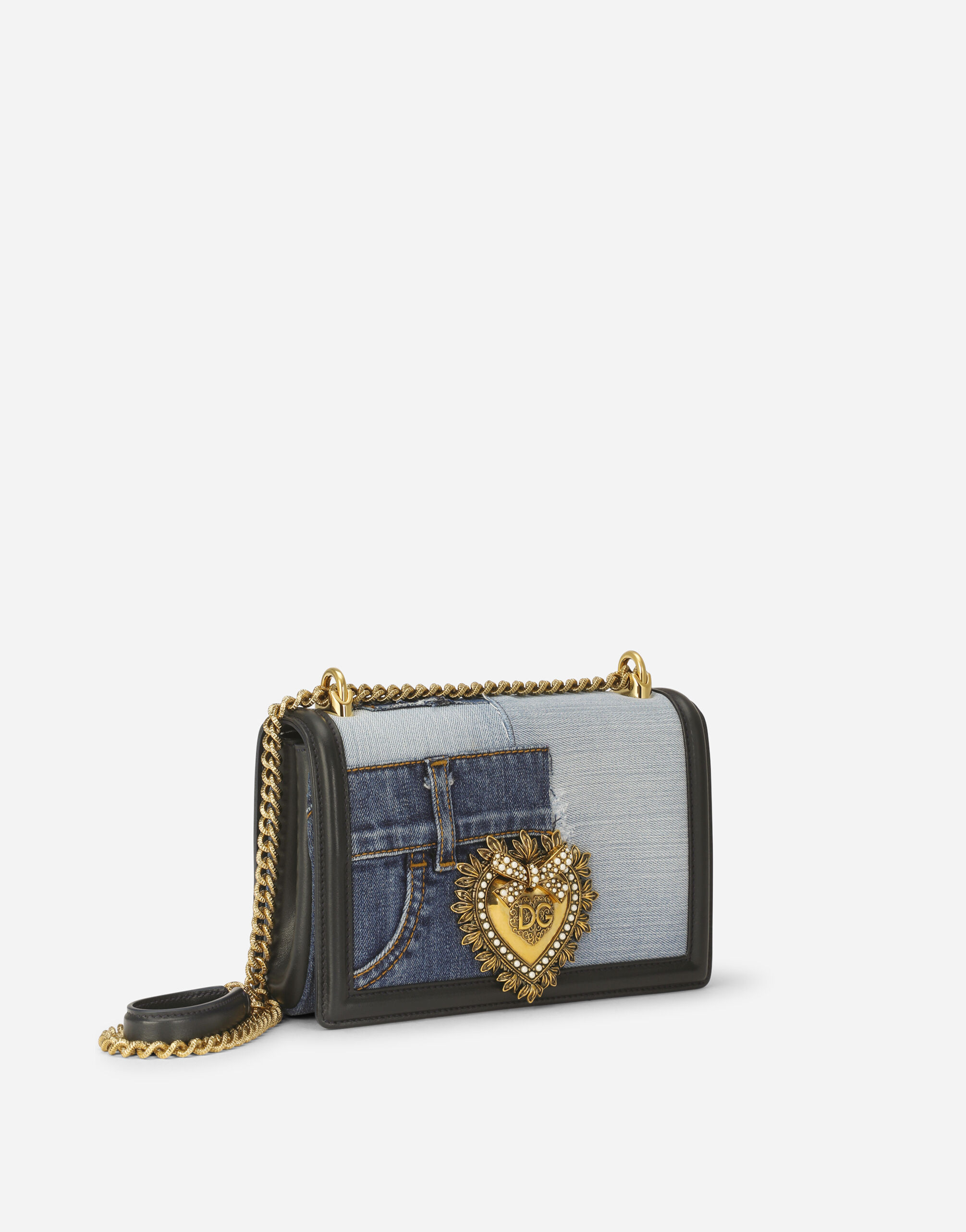 Medium Devotion bag in patchwork denim and plain calfskin in Denim