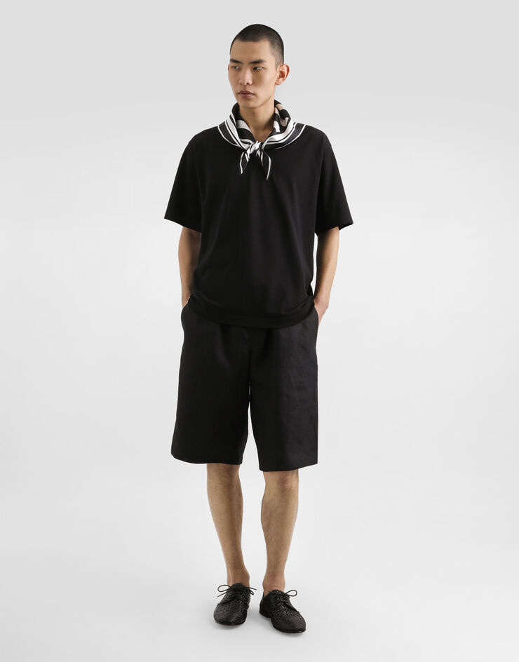 Dolce & Gabbana Kurzarm-T-Shirt aus Jersey mit Seidentuch am Kragen Schwarz G8SR8TG7O8E
