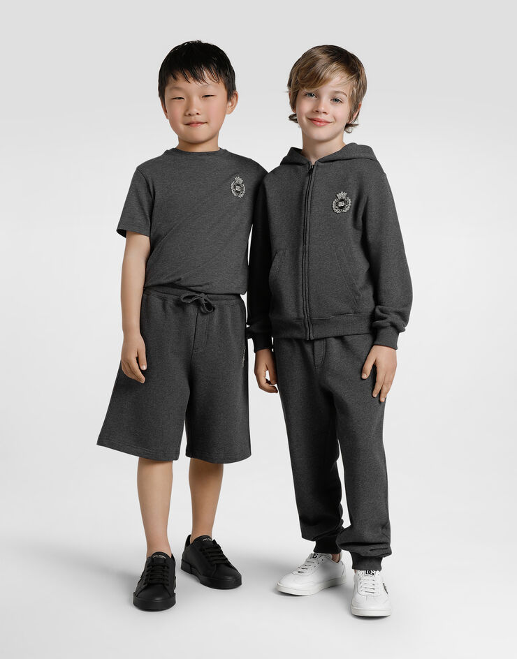 Dolce & Gabbana Cotton hooded sweatshirt with DG araldico patch Grey L4JWMRG7PKO