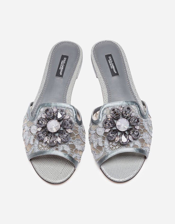 Dolce & Gabbana Sandalias de pala de encaje con cristales Gris CQ0023AG667