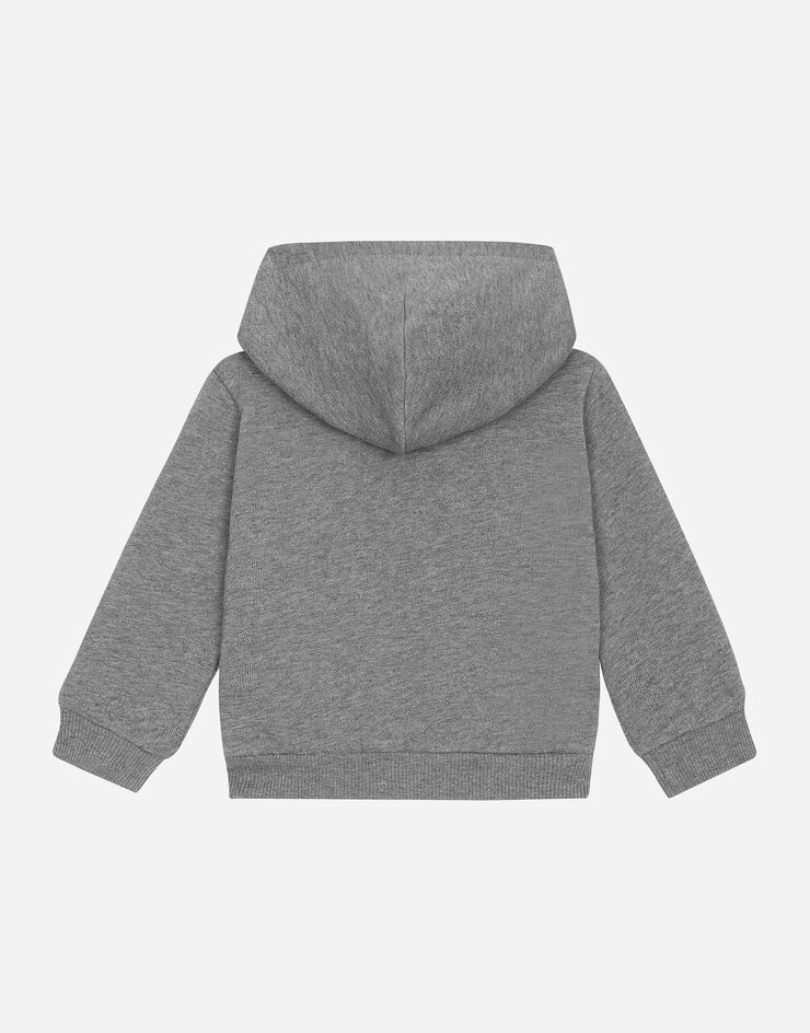 Dolce&Gabbana Zip-up hoodie with logo tag Grey L1JW2VG7I2P