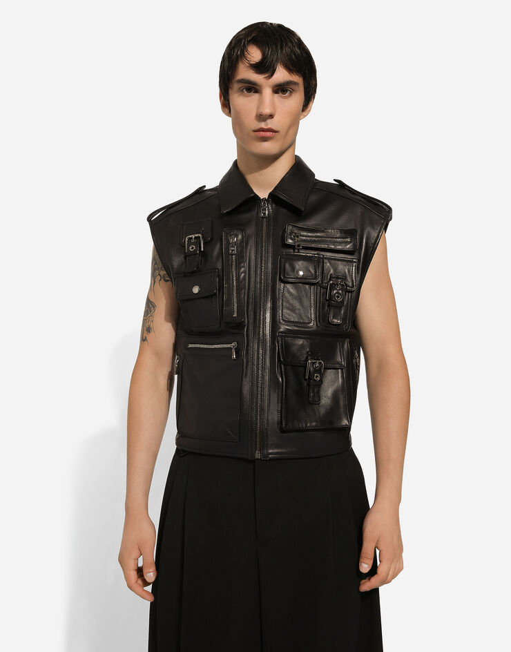 Dolce & Gabbana Leather vest with multiple pockets Black G9AXKLHULUZ