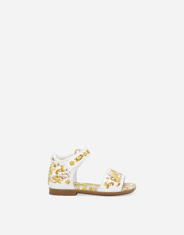 Dolce & Gabbana Calfskin sandals with yellow majolica print Blue DL0085A4434