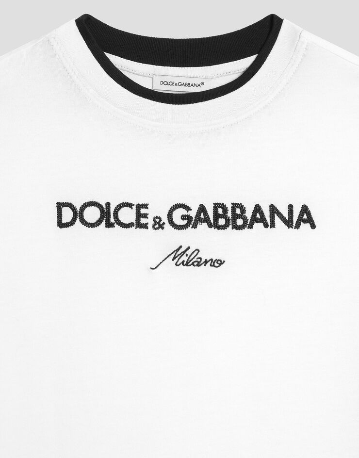 Dolce & Gabbana Jersey t-shirt with Dolce&Gabbana embroidery White L4JTIYG7PEJ