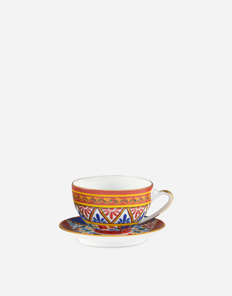 Dolce & Gabbana Tasse à Thé avec Soucoupe en Porcelaine Multicolore TC0102TCA24