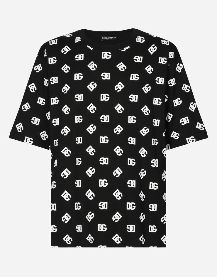 Dolce & Gabbana T-shirt manica corta in cotone DG Monogram Nero G8PB8TG7L5E