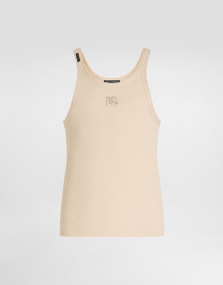 Dolce & Gabbana Ribbed cotton tank top Beige G8SV9ZFU7AV