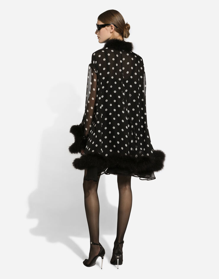 Dolce & Gabbana Capa de chifón con estampado de lunares y bordes de marabú Imprima F0E1YTIS1VH
