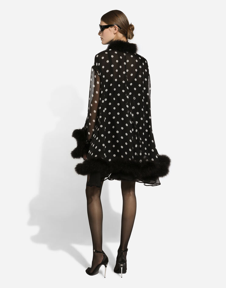 Dolce & Gabbana Chiffon cape with polka-dot print and marabou trim Print F0E1YTIS1VH