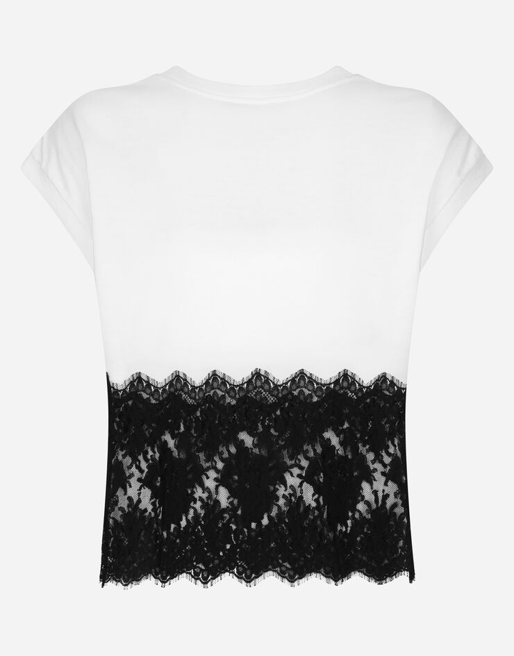 Dolce & Gabbana T-shirt en jersey avec détails en dentelle et logo DG Blanc F8T65ZG7H2H