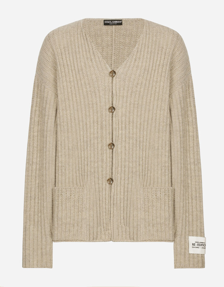 Dolce&Gabbana Cardigan en laine à côtes anglaises Beige GXQ76TJFML1