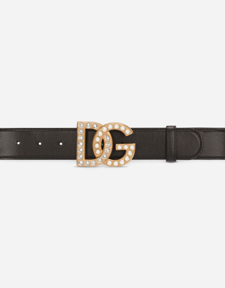Dolce&Gabbana Calfskin belt with bejeweled DG logo Multicolor BE1576AQ339