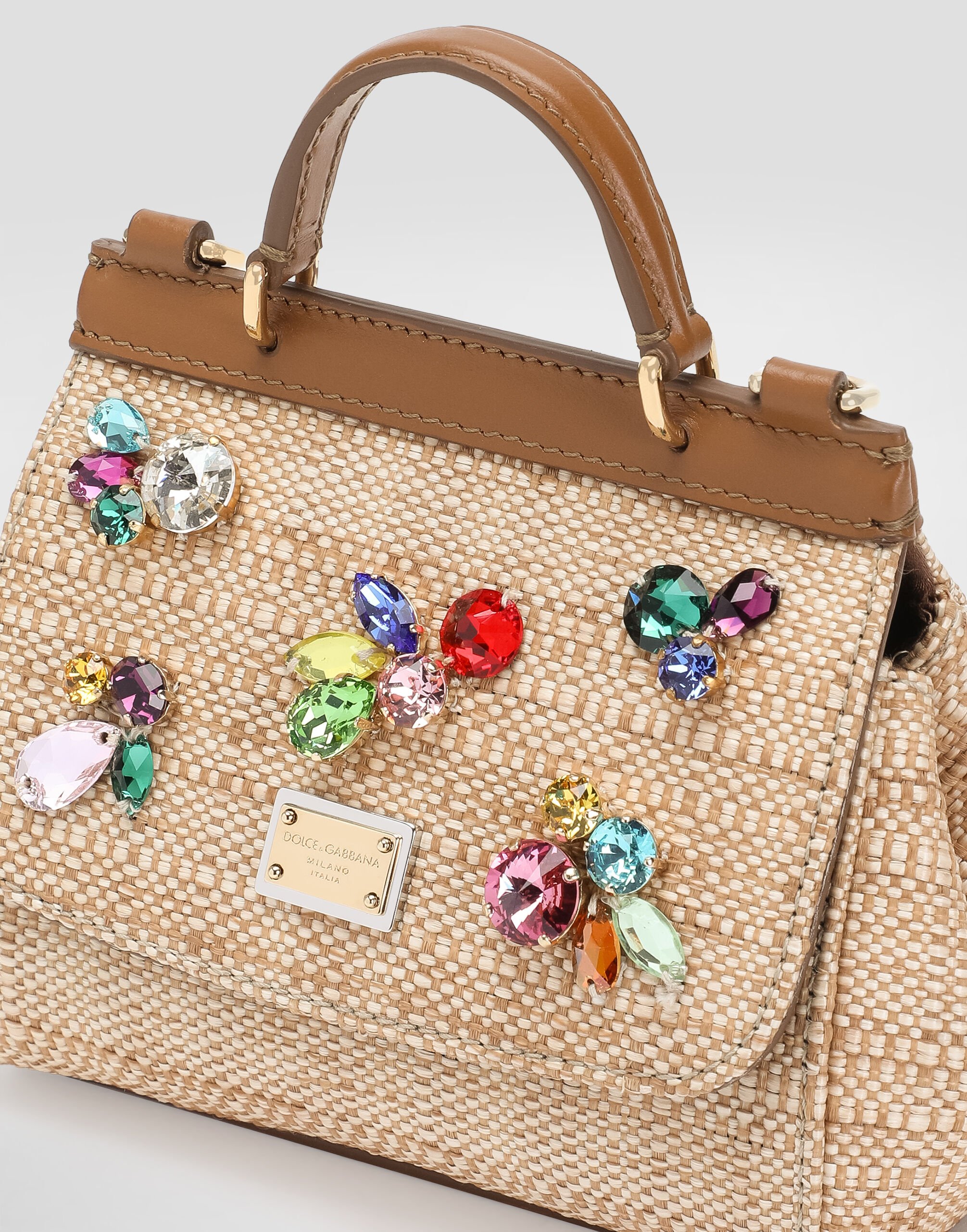 Dolce & Gabbana クロシェ編み ラフィア シシリー ハンドバッグ ベージュのガールズ SICILY ラフィア&エンブロイダリー