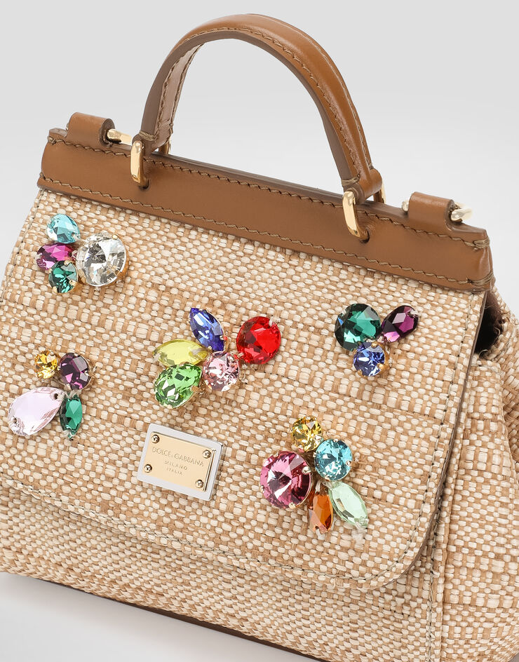 Dolce & Gabbana Сумка Sicily из рафии с короткими ручками и вышивкой бежевый EB0003AS768