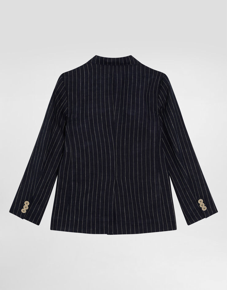 Dolce & Gabbana جاكيت كتان مقلم بصف أزرار مفرد ورقعة Multicolor L41E97FR4BD