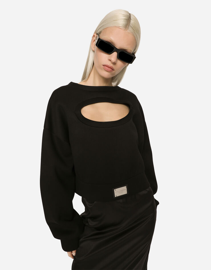Dolce&Gabbana Technical jersey sweatshirt with cut-out and Dolce&Gabbana tag Black F9P58THU7JW
