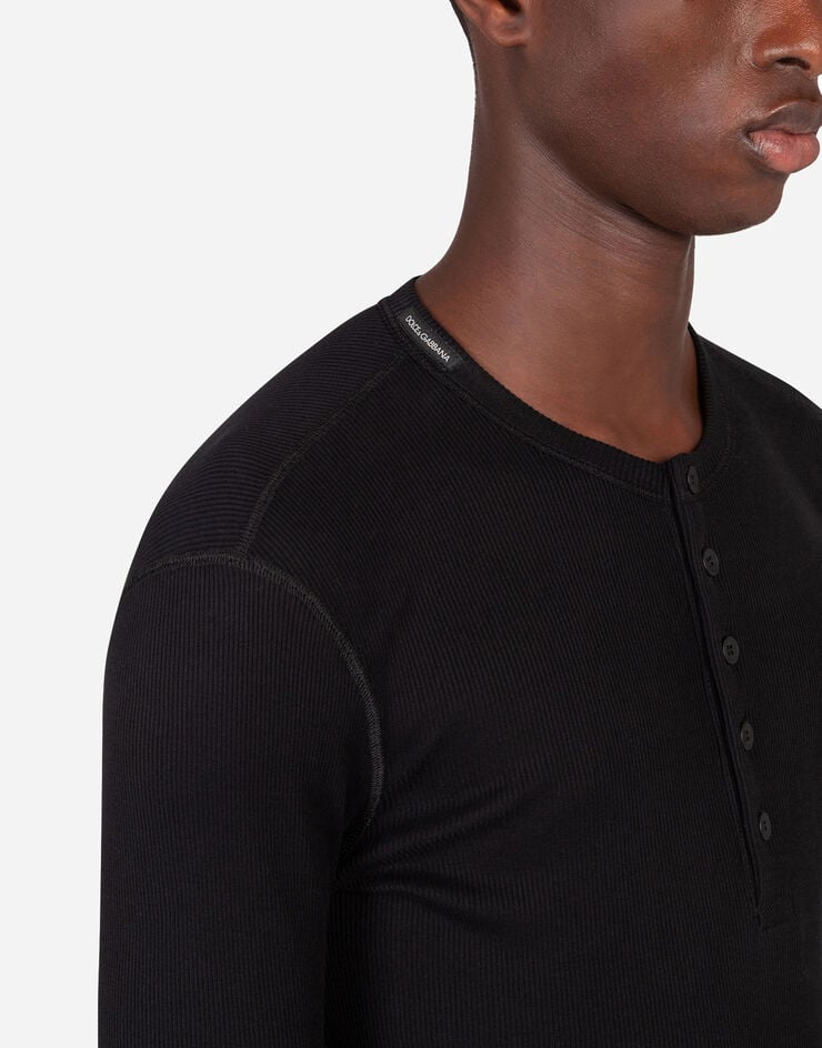 Dolce & Gabbana Serafino-t-shirt langarm gerippte baumwolle SCHWARZ G8LA8TFU7AV
