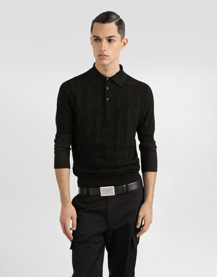 Dolce & Gabbana Poloshirt aus Seide mit Jacquardlogo Schwarz GXZ02TJBSK5