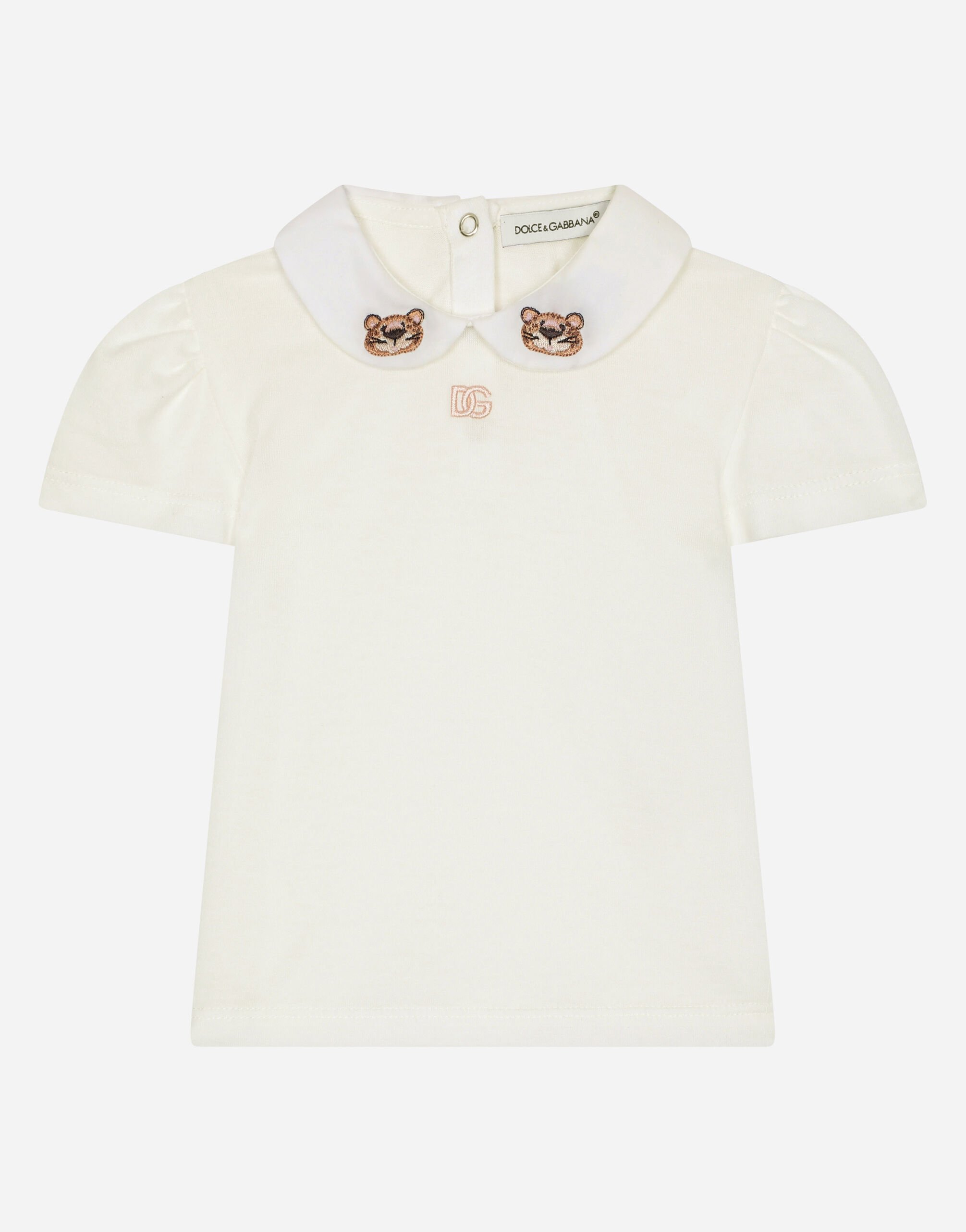 Dolce & Gabbana T-Shirt aus Jersey mit Stickerei Baby Leo Beige L1KWF6JAWX7