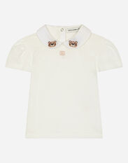 Dolce & Gabbana Jersey T-shirt with baby leopard embroidery Blue L1JWGIG7HX4
