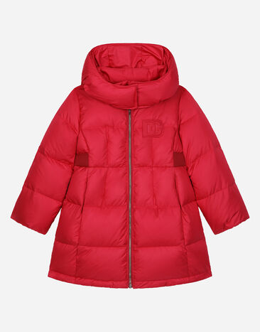 Dolce & Gabbana Long nylon down jacket with DG logo Purple L52E36FMTAC