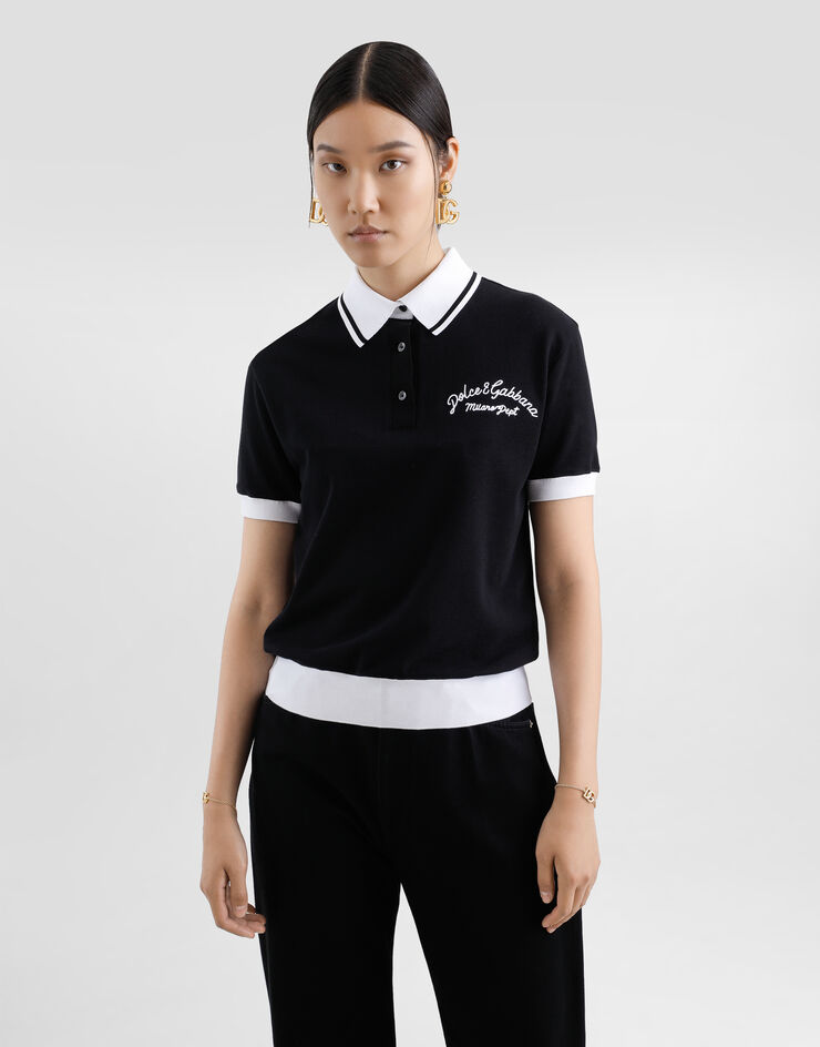 Dolce & Gabbana Polo corto de piqué de algodón con logotipo DG bordado Negro F8V33ZGDCYF