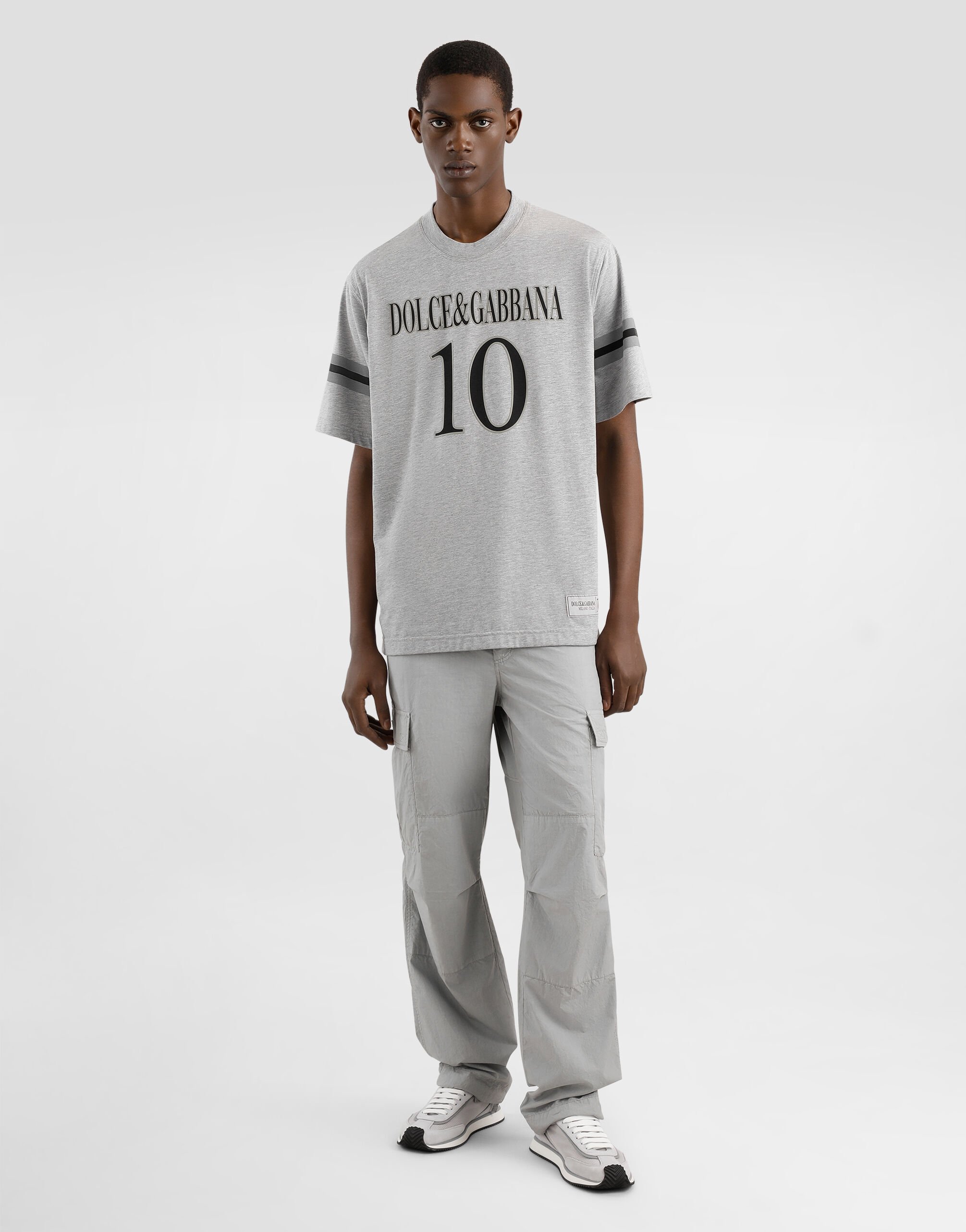 Cotton T-shirt with logo in Grey for Men | Dolce&Gabbana®