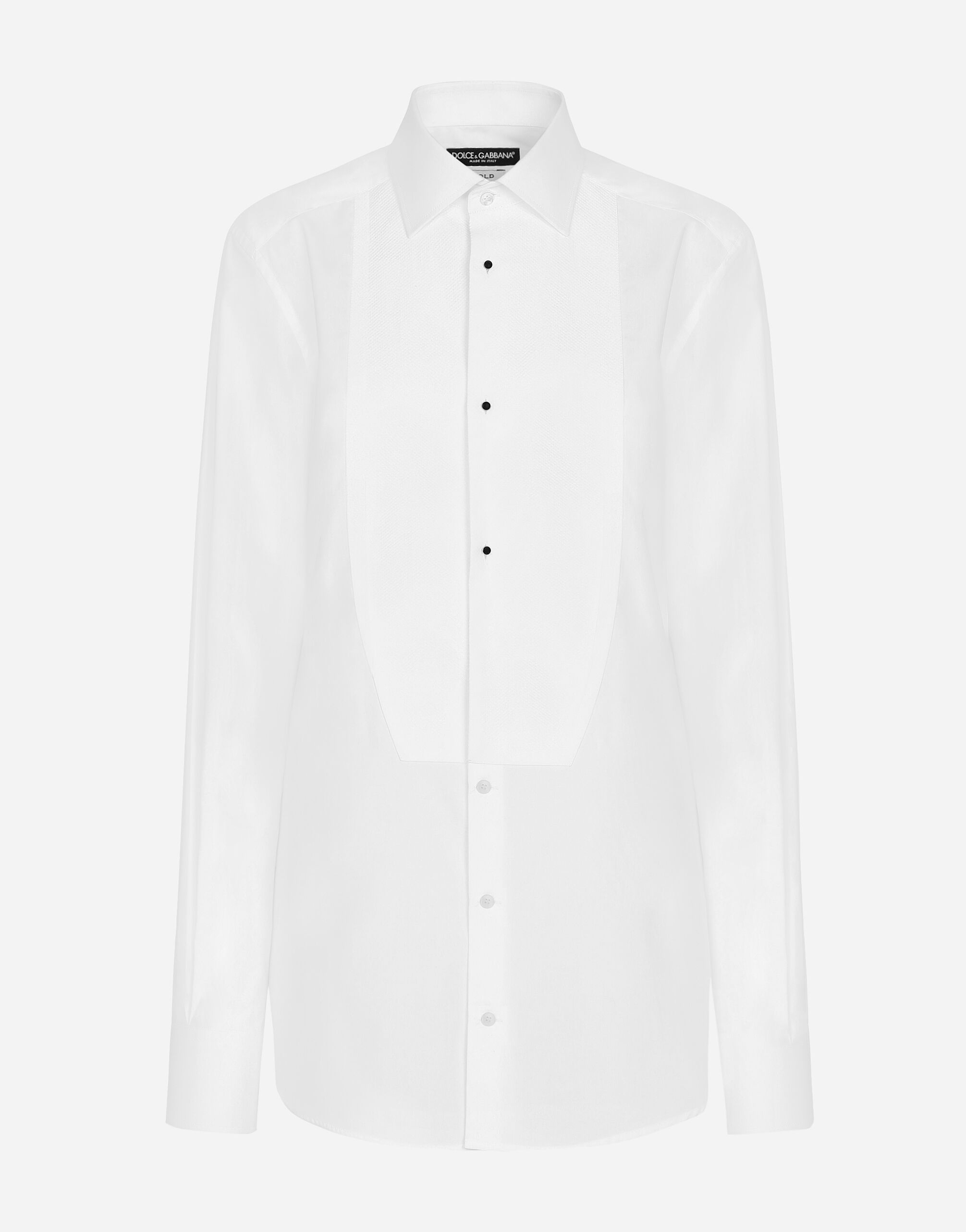 Dolce & Gabbana Camisa de esmoquin de algodón con plastrón de piqué Imprima F6JGHTHS10S