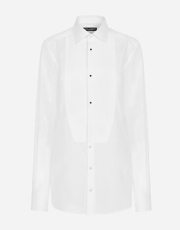 Dolce & Gabbana Camisa de esmoquin de algodón con plastrón de piqué Imprima F6JGHTHS10S