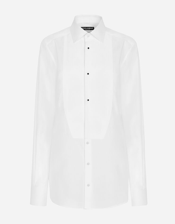 Dolce & Gabbana Camicia tuxedo in cotone con plastron in piquet Bianco F5S30TFU5K9