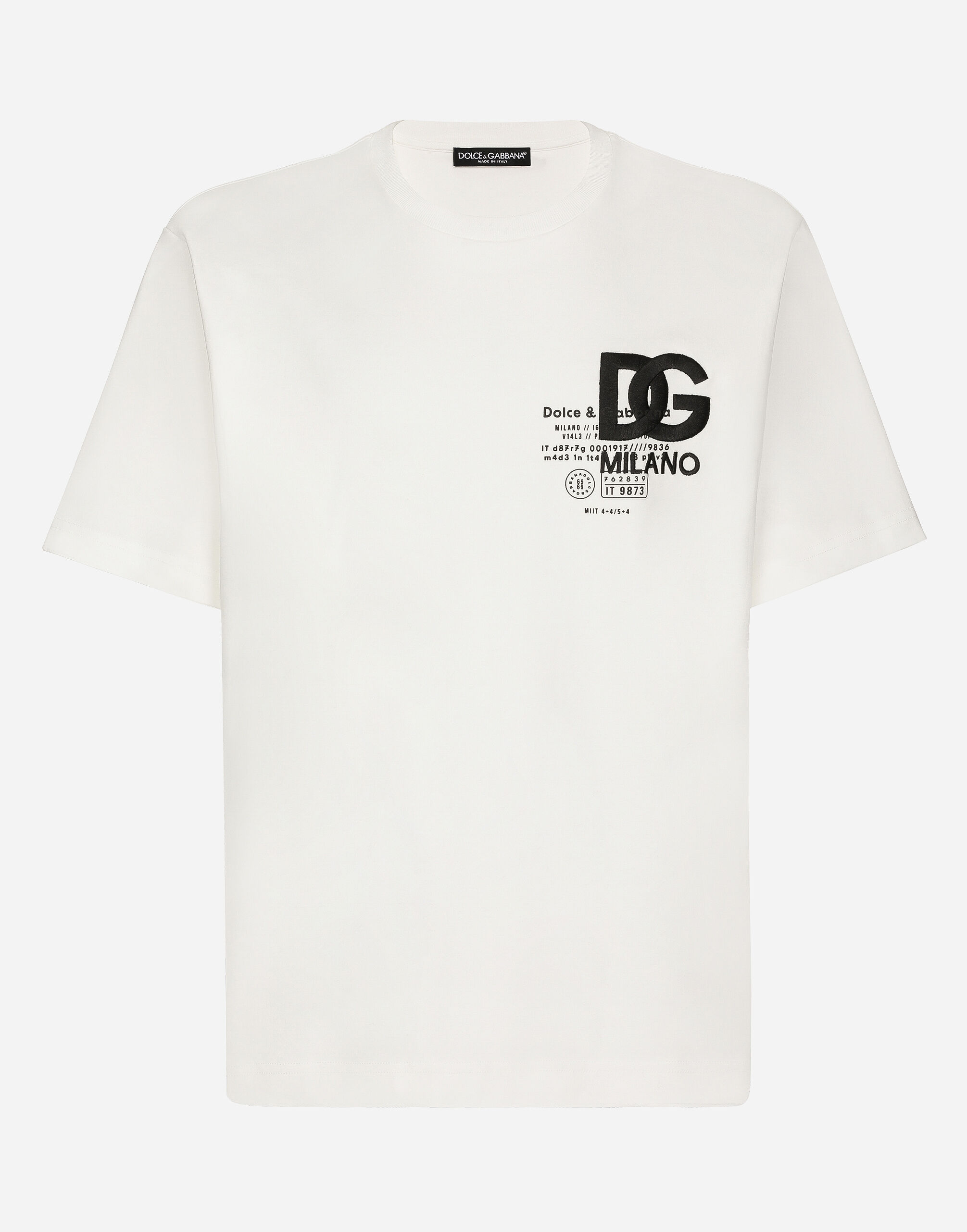 Dolce&Gabbana Cotton T-shirt with DG logo embroidery and print Brown G9AKKLHULS1