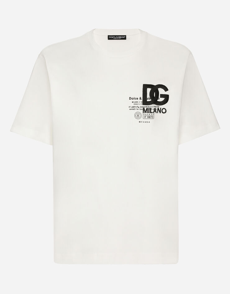 Dolce & Gabbana T-shirt en coton à imprimé et logo DG brodé Blanc G8PN9ZG7K0I