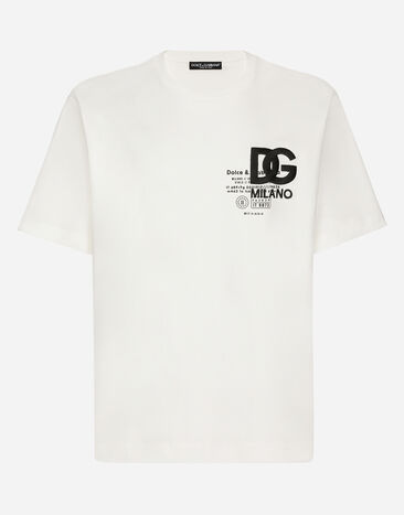 Dolce&Gabbana Camiseta de algodón con estampado y logotipo DG bordado Marrón G9AKKLHULS1
